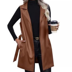 Marc New York Brown Faux Leather Sleeveless Trench Vest